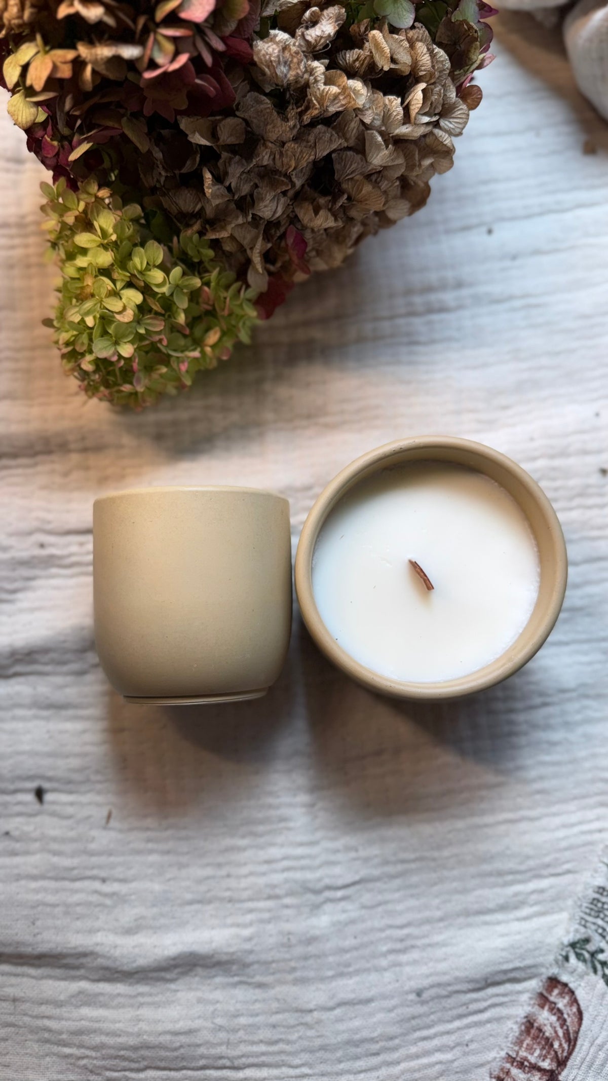 Candied Pear Nightcap soy candle in cream concrete vessel, Silk & Soul fall collection